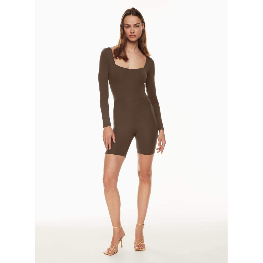 Babaton Contour Squareneck Brown Long Sleeve Romper (MSRP: $88) Large
